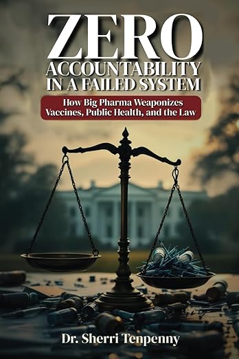 book cover image and hyperlink for: Zero Accountability in a Failed System: How Big Pharma Weaponizes Vaccines, Public Health, and the Law
by Sherri Tenpenny
March 2025, independently published