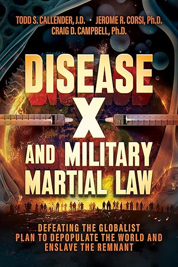 book cover image and hyperlink for: Disease X and Military Martial Law: Defeating the Globalist Plan to Depopulate the World and Enslave the Remnant
by Todd S. Callender, et al.
April 2025, Bombardier